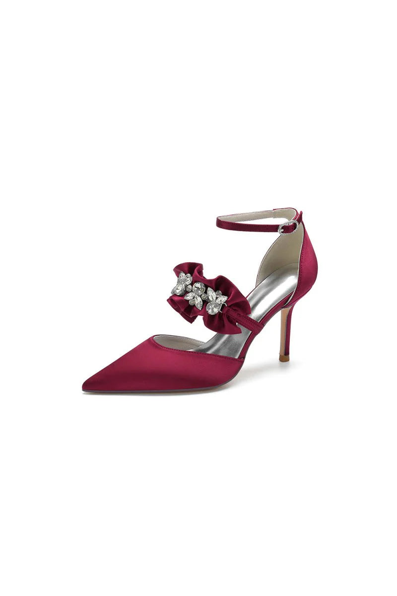 Cocktail Pointed Toe Crystal Buckle Strap High Heels