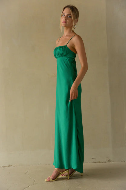 Adelai Open Back Satin Maxi Dress
