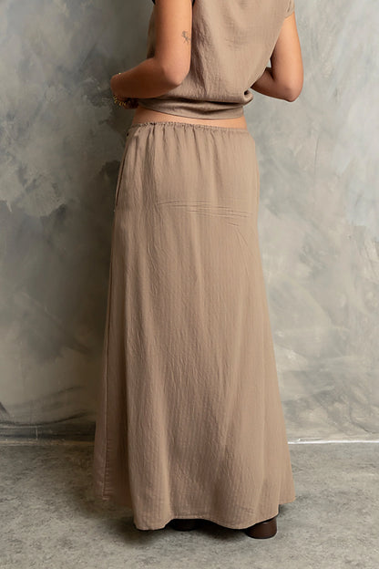 Polliana Textured Stripe Skirt in Mocha