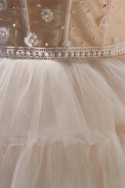 White Tulle 3D Floral Lace A Line Tiered Homecoming Dress