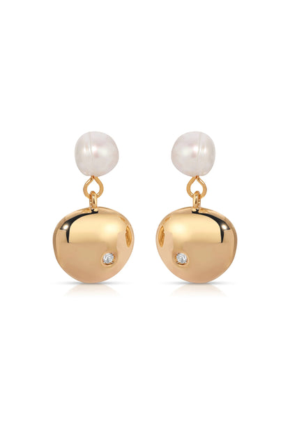 Small Pebble and Pearl Dangle Earrings