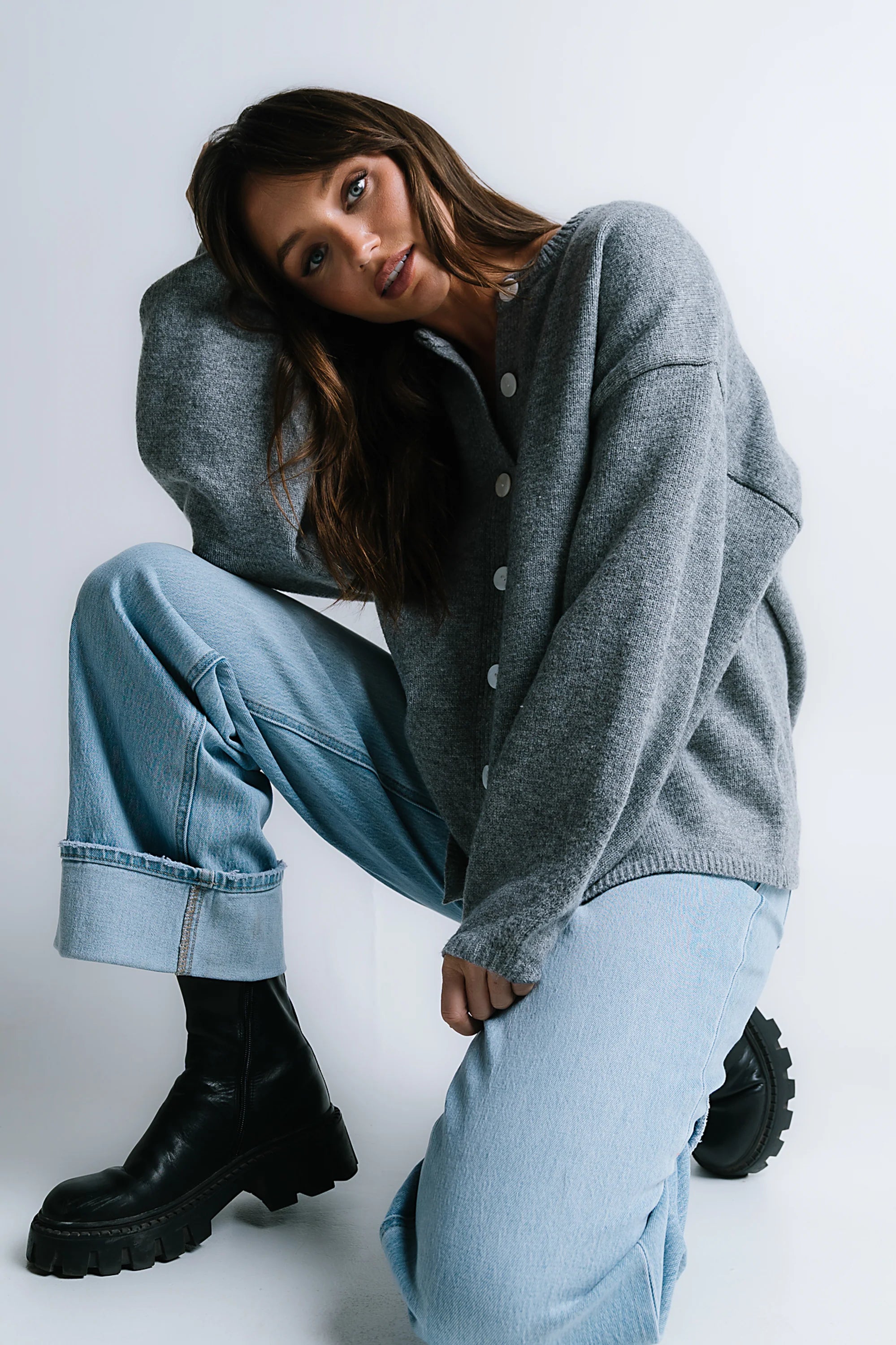 Kaia Knit Cardigan in Heather Grey