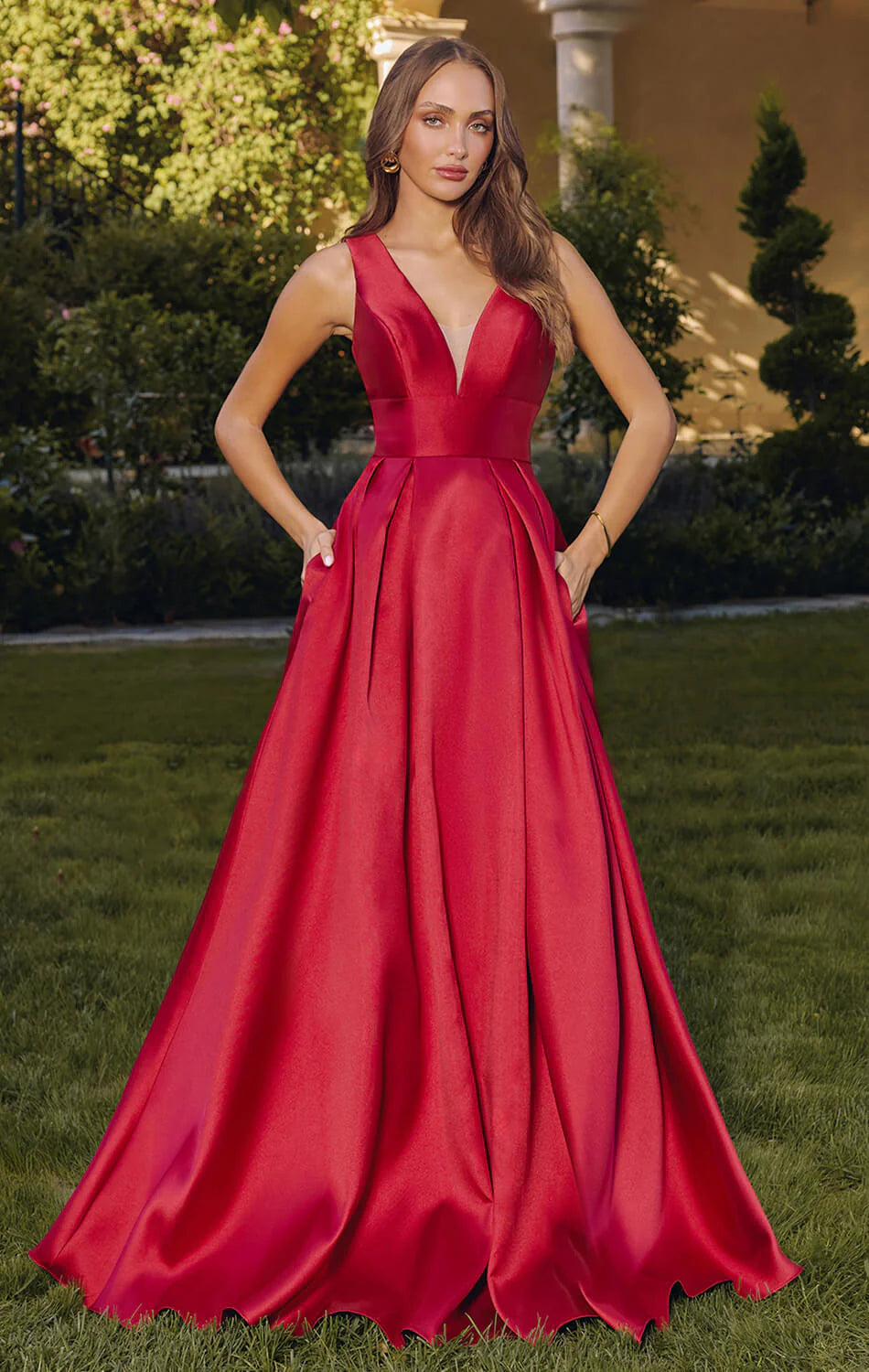ANDERSYN GOWN MIKADO SATIN A LINE DRESS WITH POCKETS