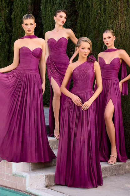 Minna Gown Rosette One Shoulder A line Shimmer Chiffon Dress