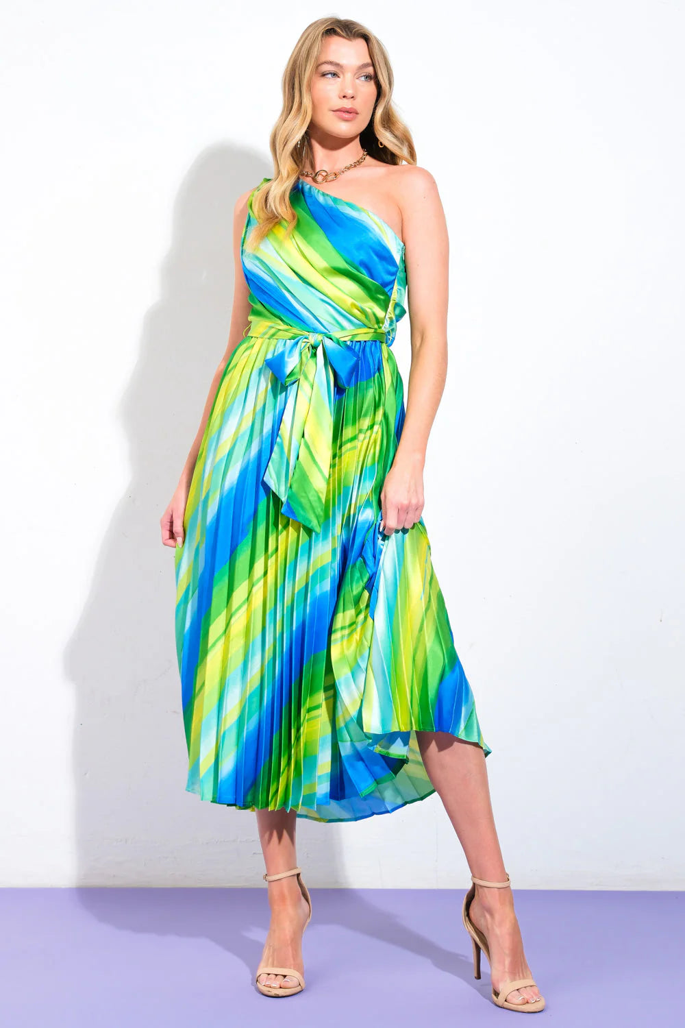 EXUBERANT ELEGANCE ONE SHOULDER MIDI DRESS