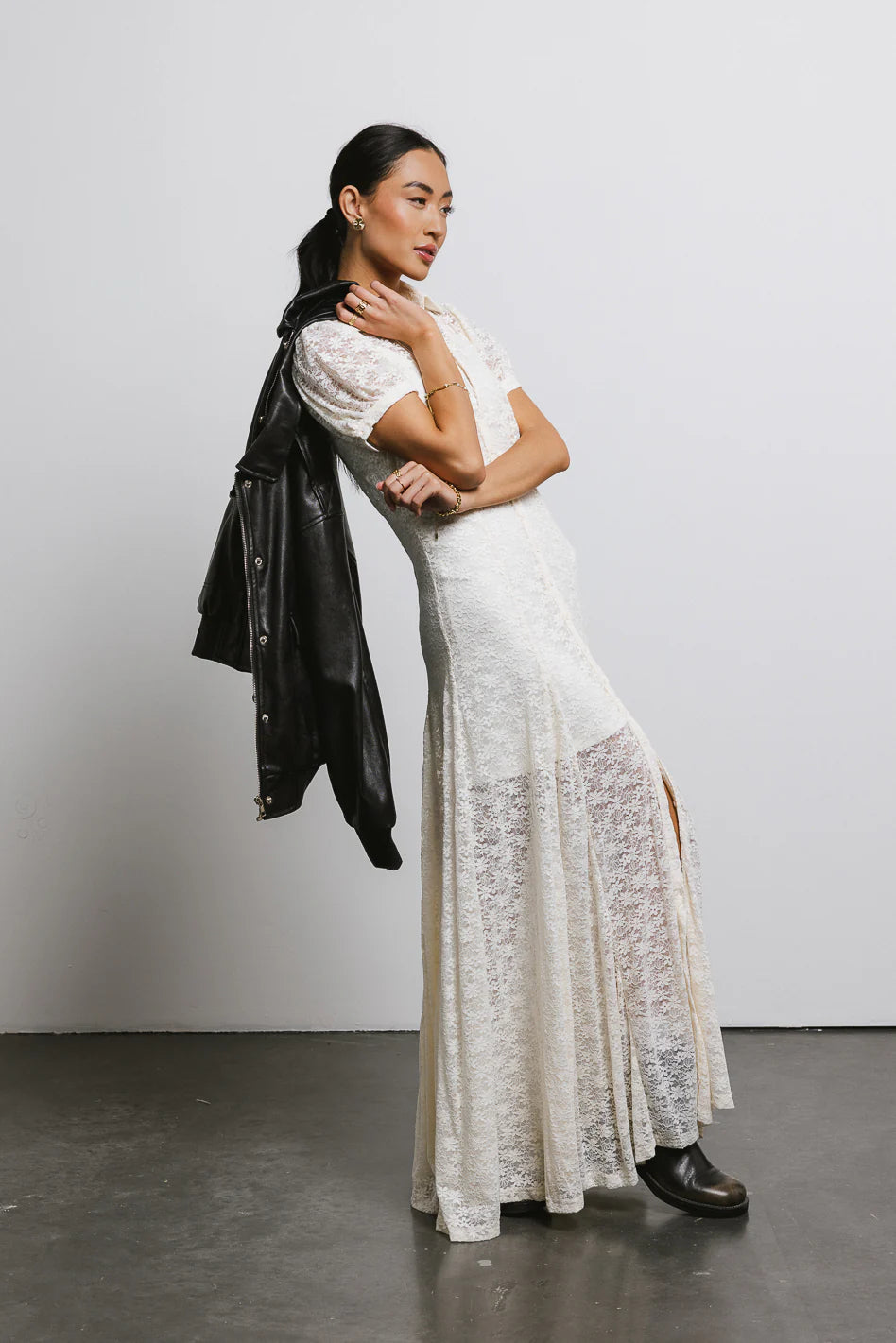 Lace Button Up Dress in Cream FINAL SALE