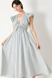 WHISPER STRIPE EMPIRE WAIST MIDI DRESS