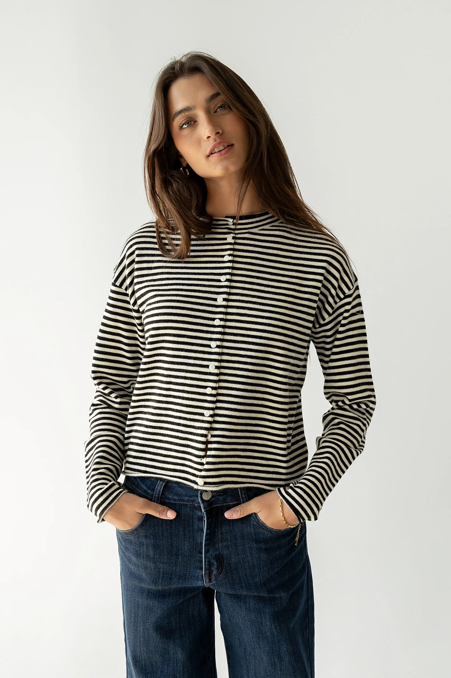 Julianne Striped Cardigan in Black