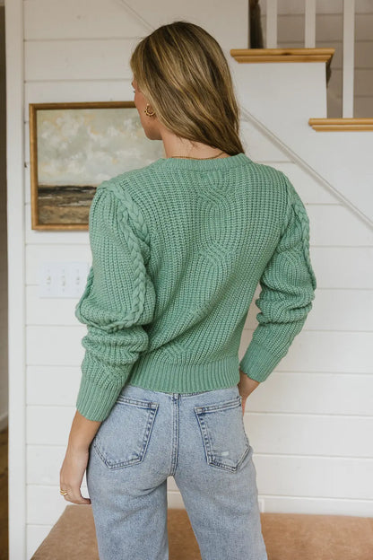 Amy Braided Cable Knit Sweater in Green FINAL SALE
