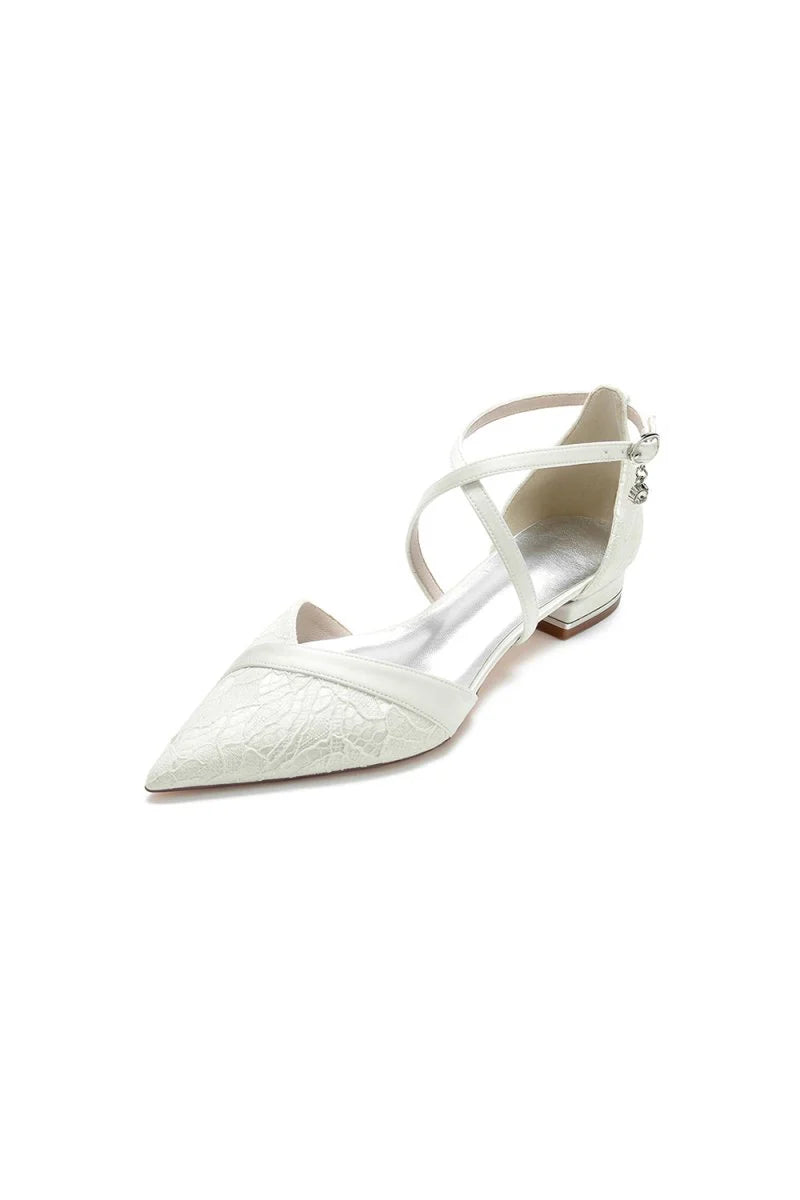 Pointed Toe Lace Ankle Strap Kitten Heels