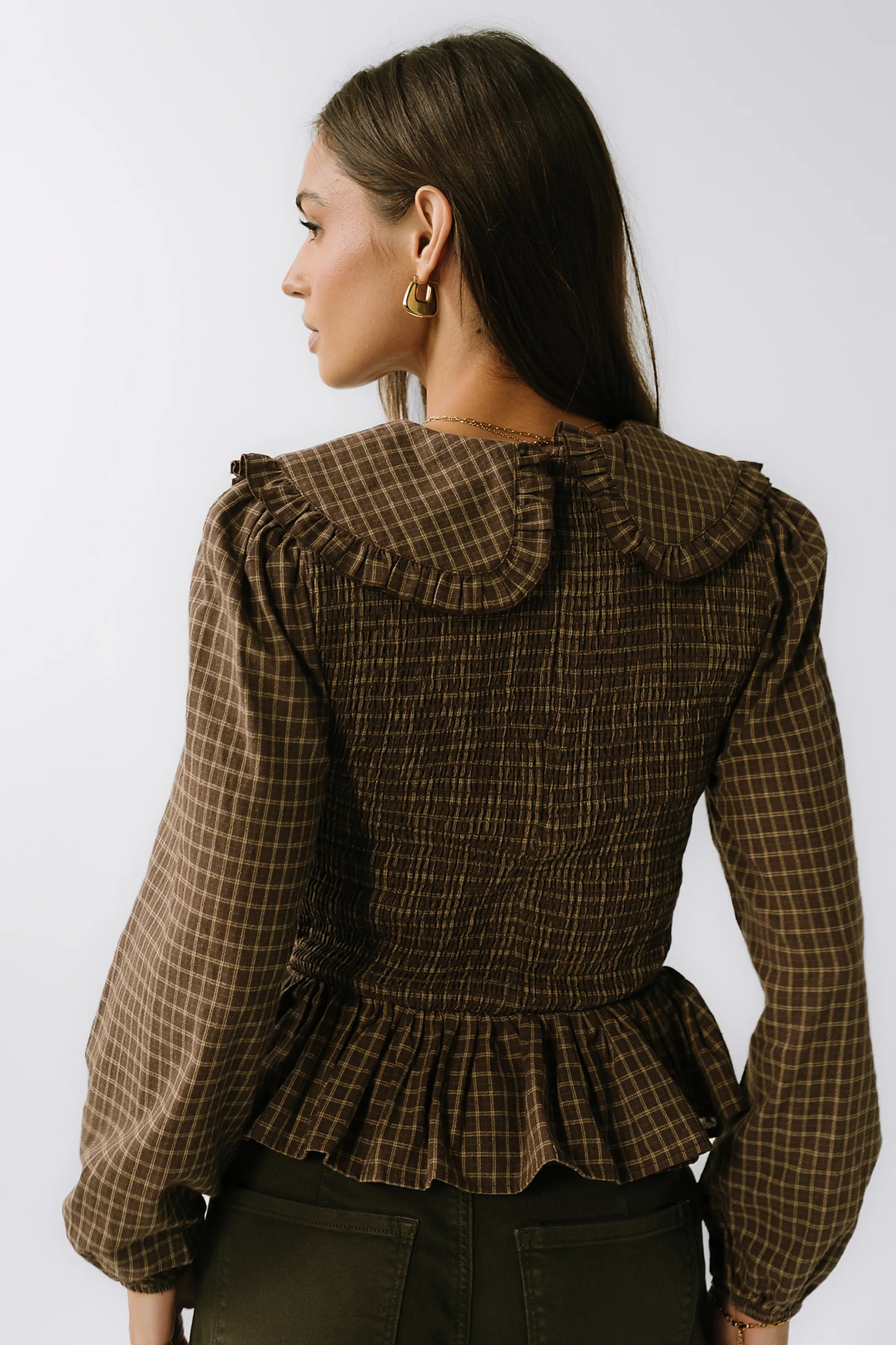 Kristy Smocked Blouse in Brown