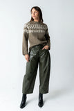Langston Vegan Leather Barrel Jeans in Olive FINAL SALE