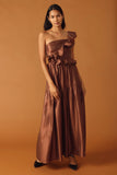 FIND THE ANSWER BROWN SATIN ONE SHOULDER MAXI DRESS