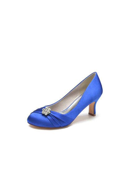 Round Toe Crystal Flower Chunky Heels