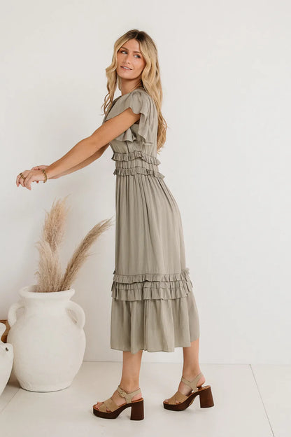 Willa Ruffle Dress in Sage FINAL SALE