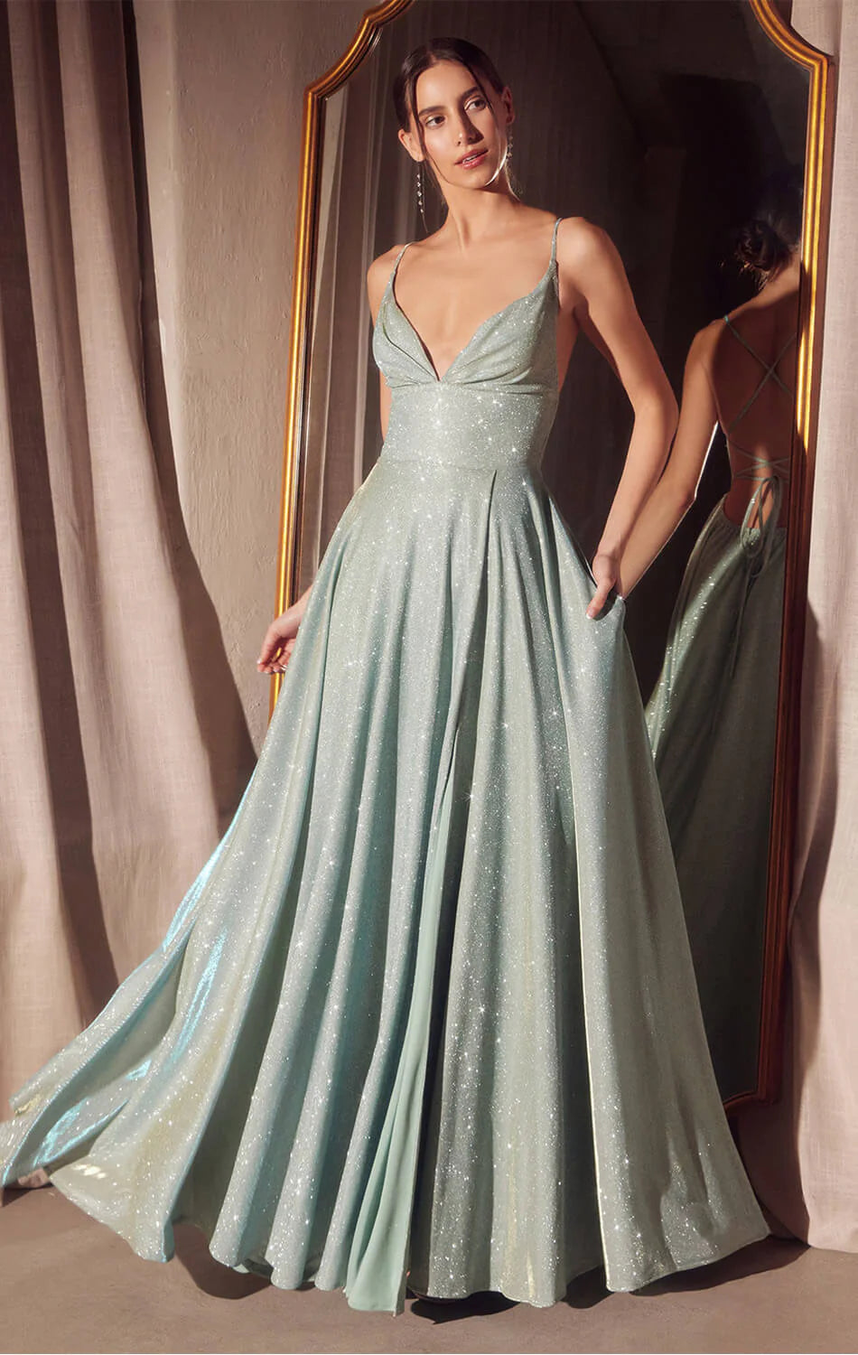 Gwendolyn Gown Shimmer Lace Up Back A Line Evening Dress