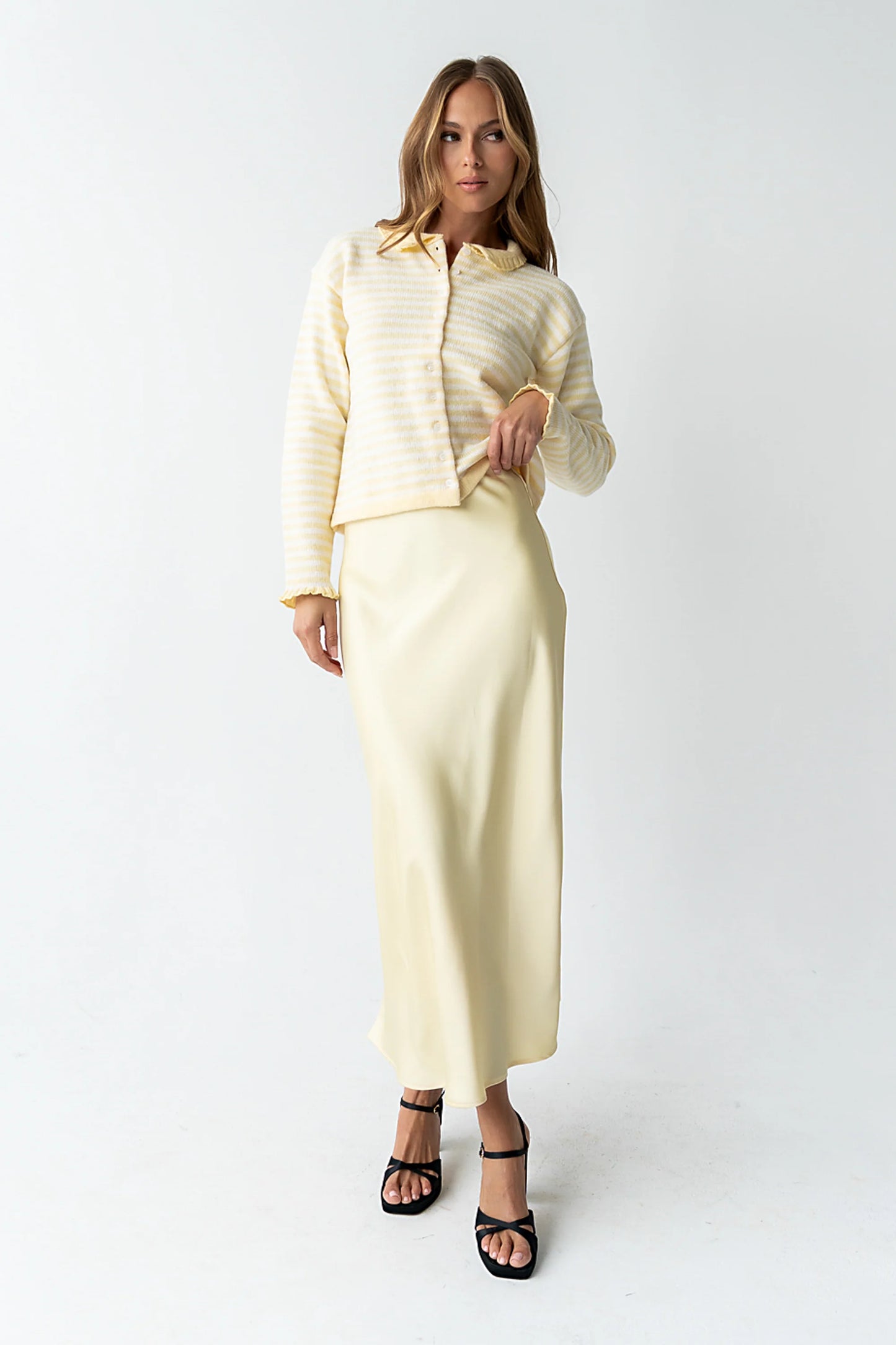 Tory Satin Maxi Skirt in Yellow