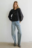 Maggie Peplum Tie Blouse in Black FINAL SALE