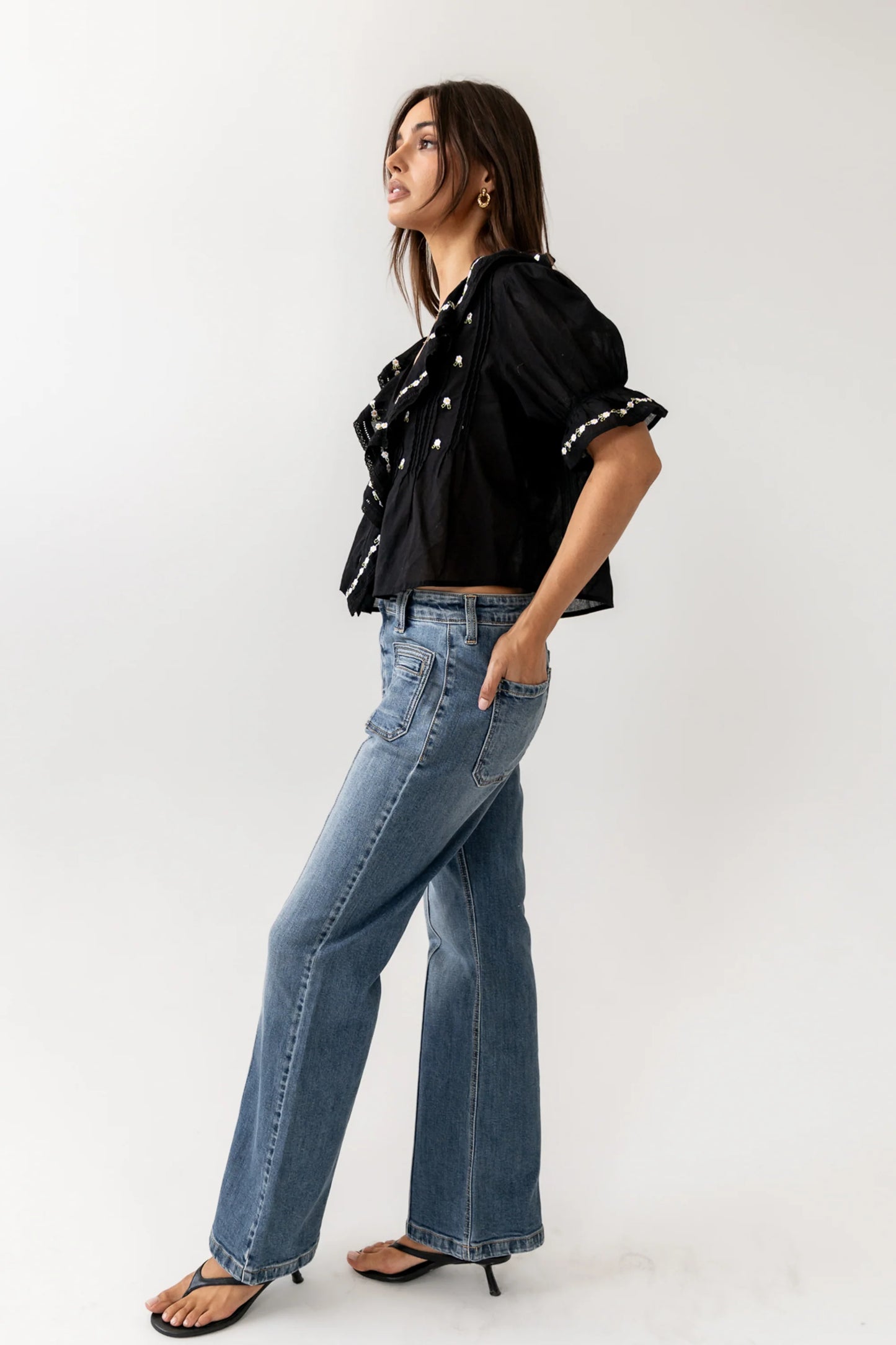 Suzie Embroidered Blouse in Black FINAL SALE