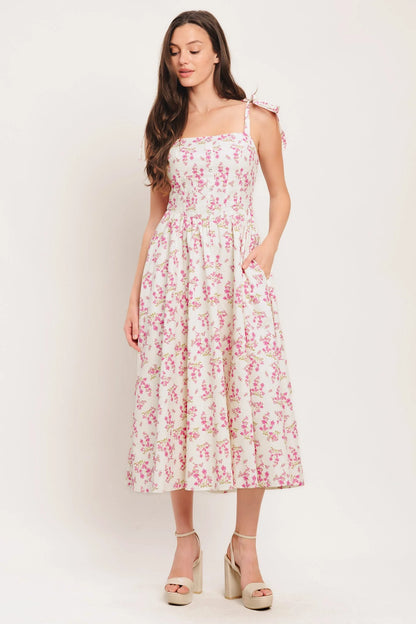 PETALS PROMISES PINK MIDI DRESS