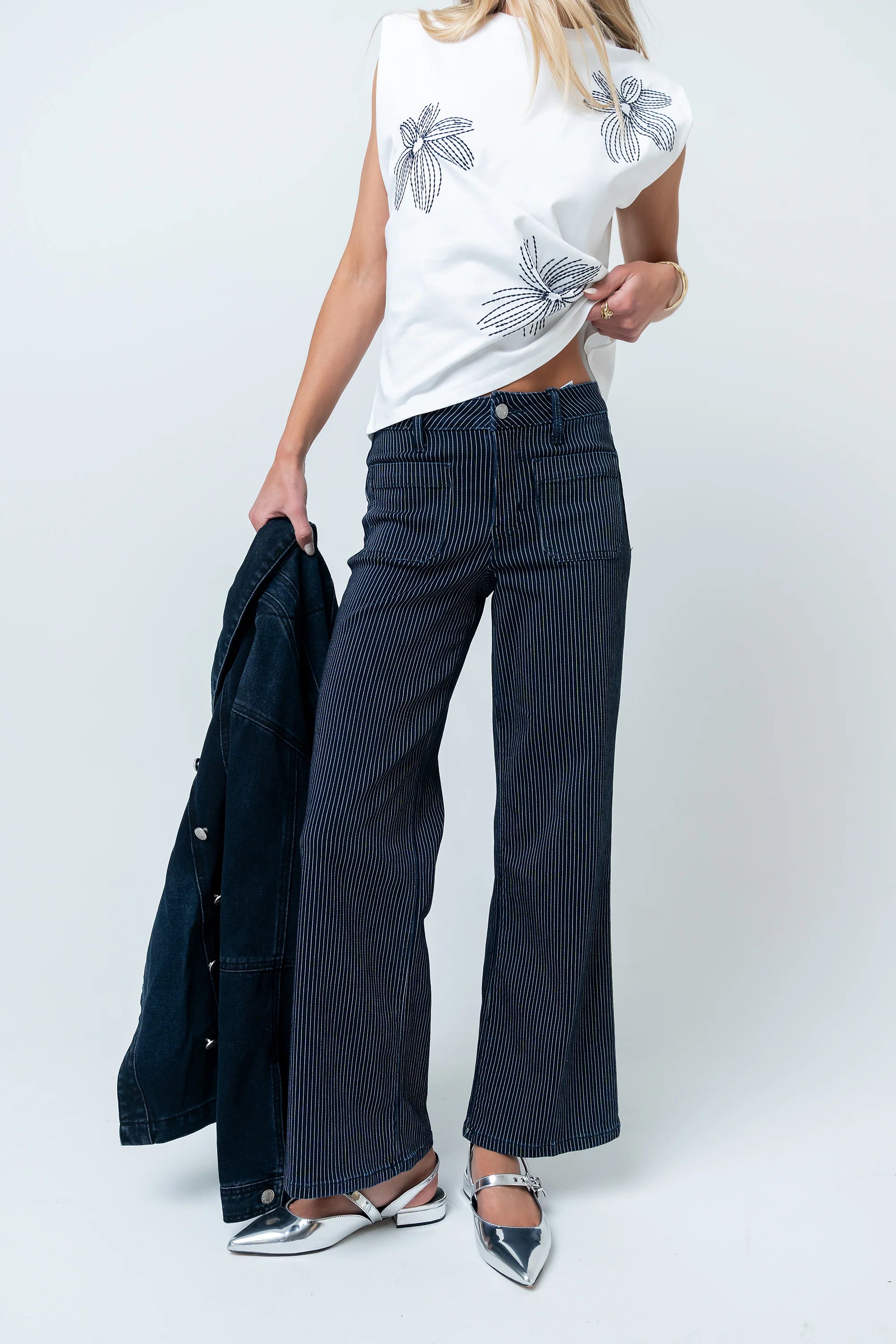 Ariana Striped Wide Leg Jeans