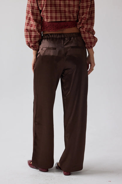 Gemma Satin Wide Leg Pants in Brown FINAL SALE