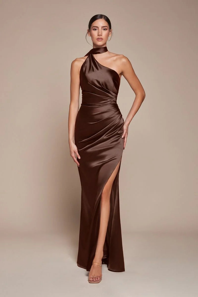 BRYCE GOWN ONE SHOULDER LUXE SATIN DRESS