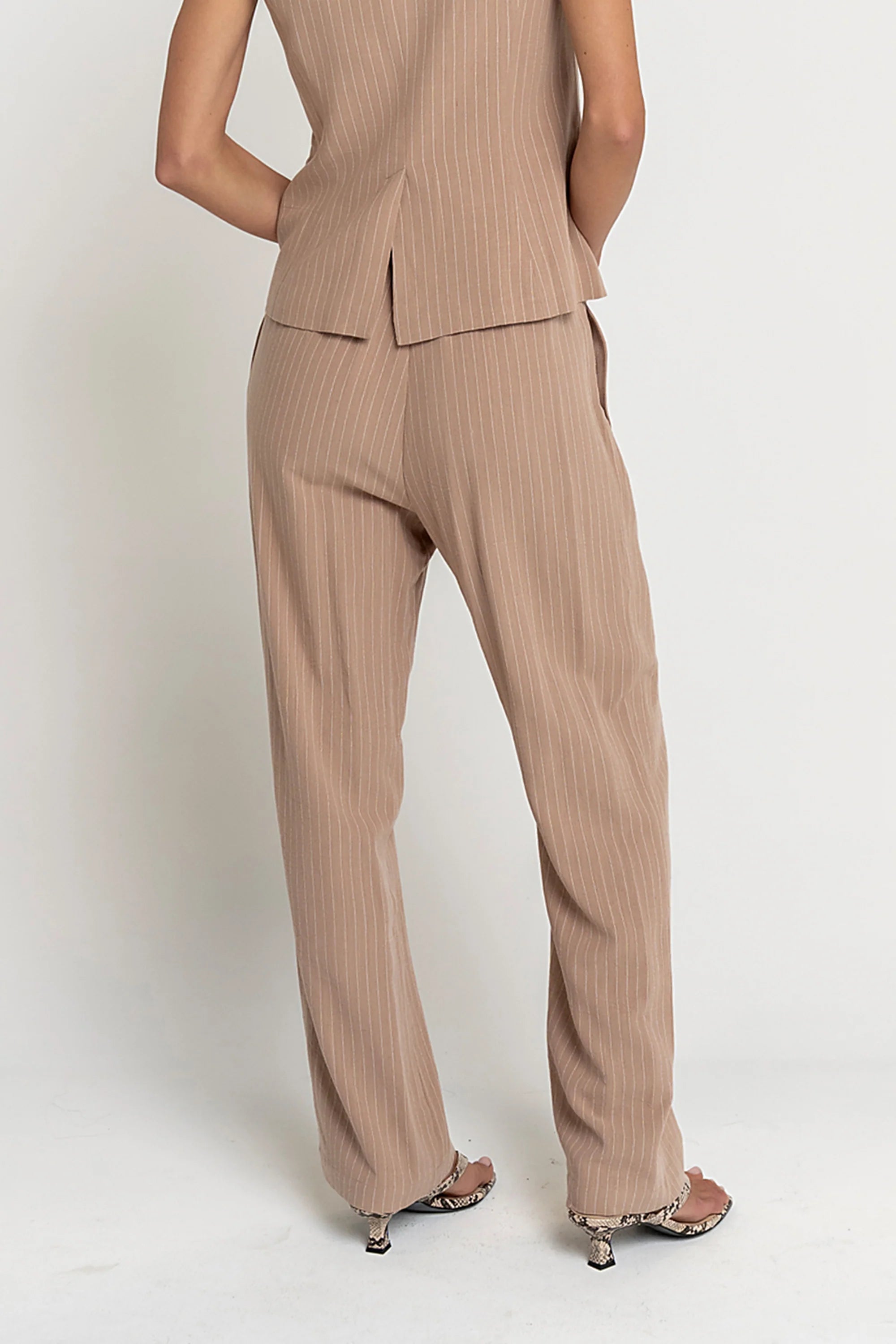 Vivienne Pinstripe Wide Leg Pants in Tan