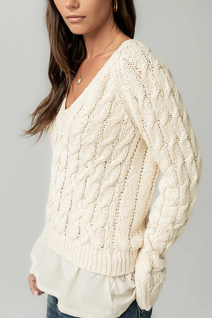 Zeke Cable Knit Sweater in Cream FINAL SALE