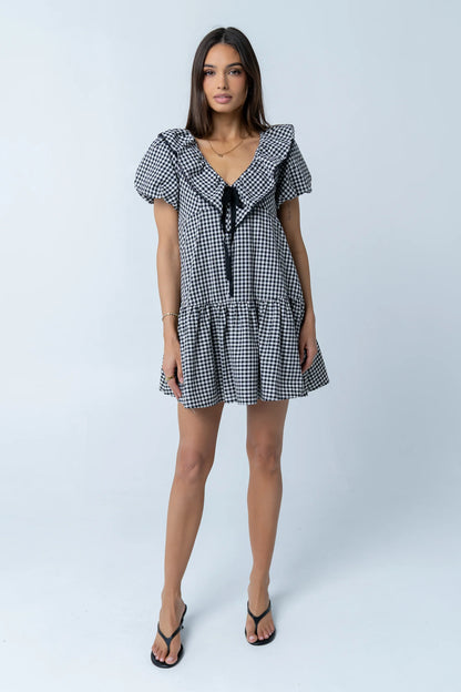 Tony Gingham Baby Doll Dress in Black