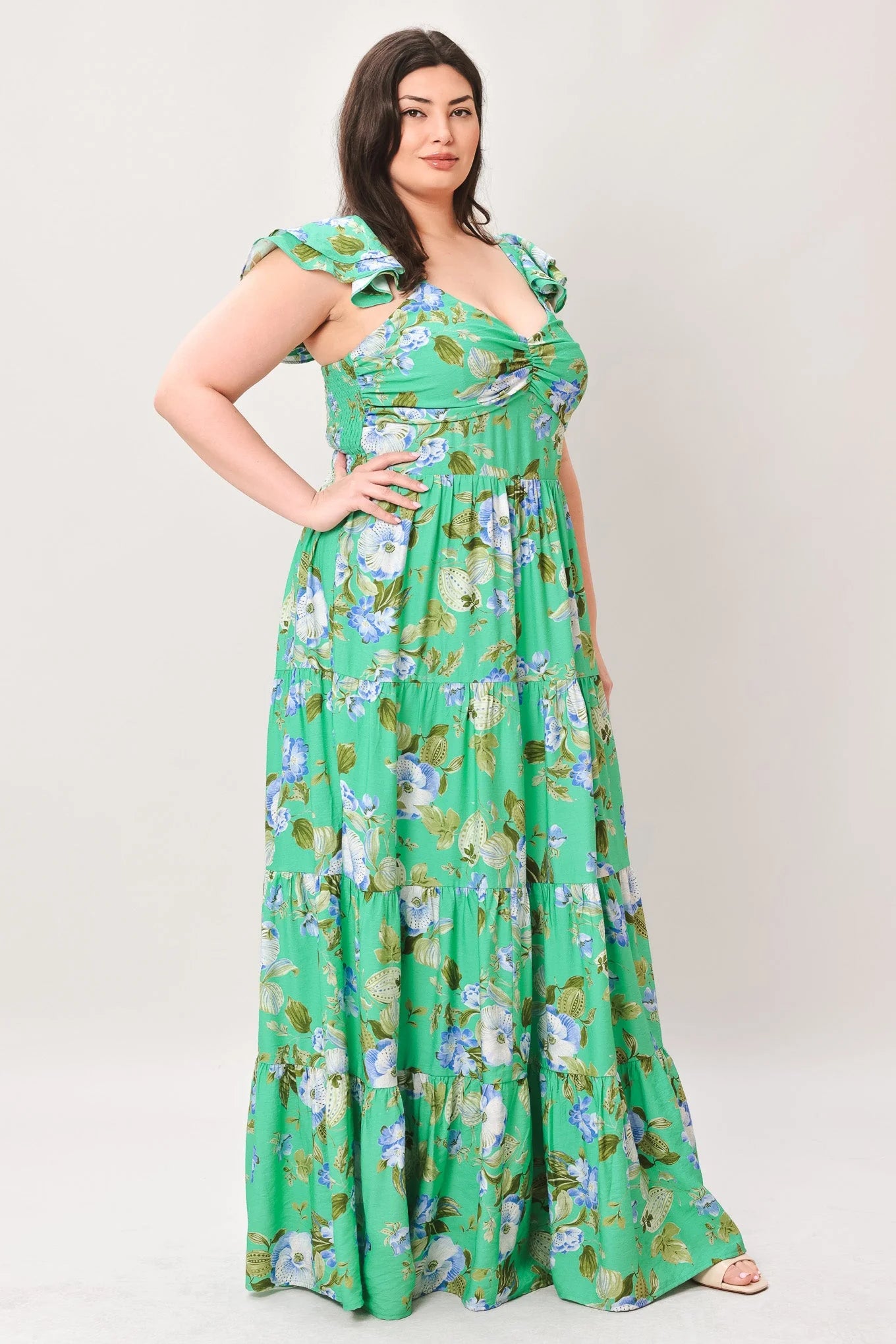 FRESH BLOSSOM GREEN FLORAL MAXI DRESS