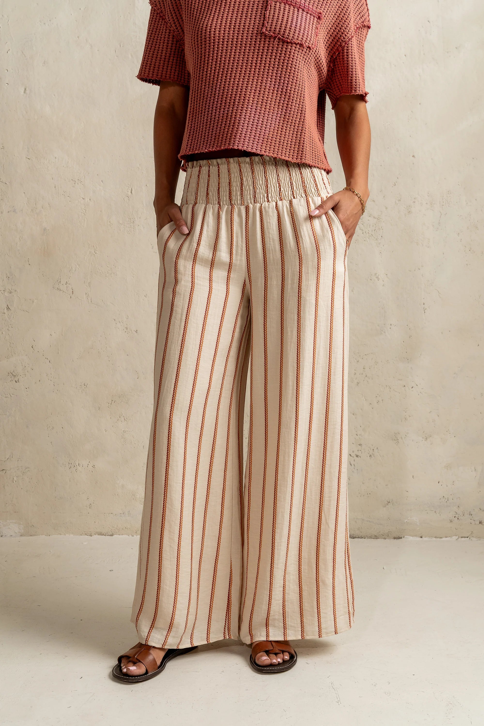 Emery Striped Wide Leg Pants in Taupe FINAL SALE