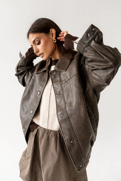 Brecken Vegan Leather Jacket in Brown FINAL SALE