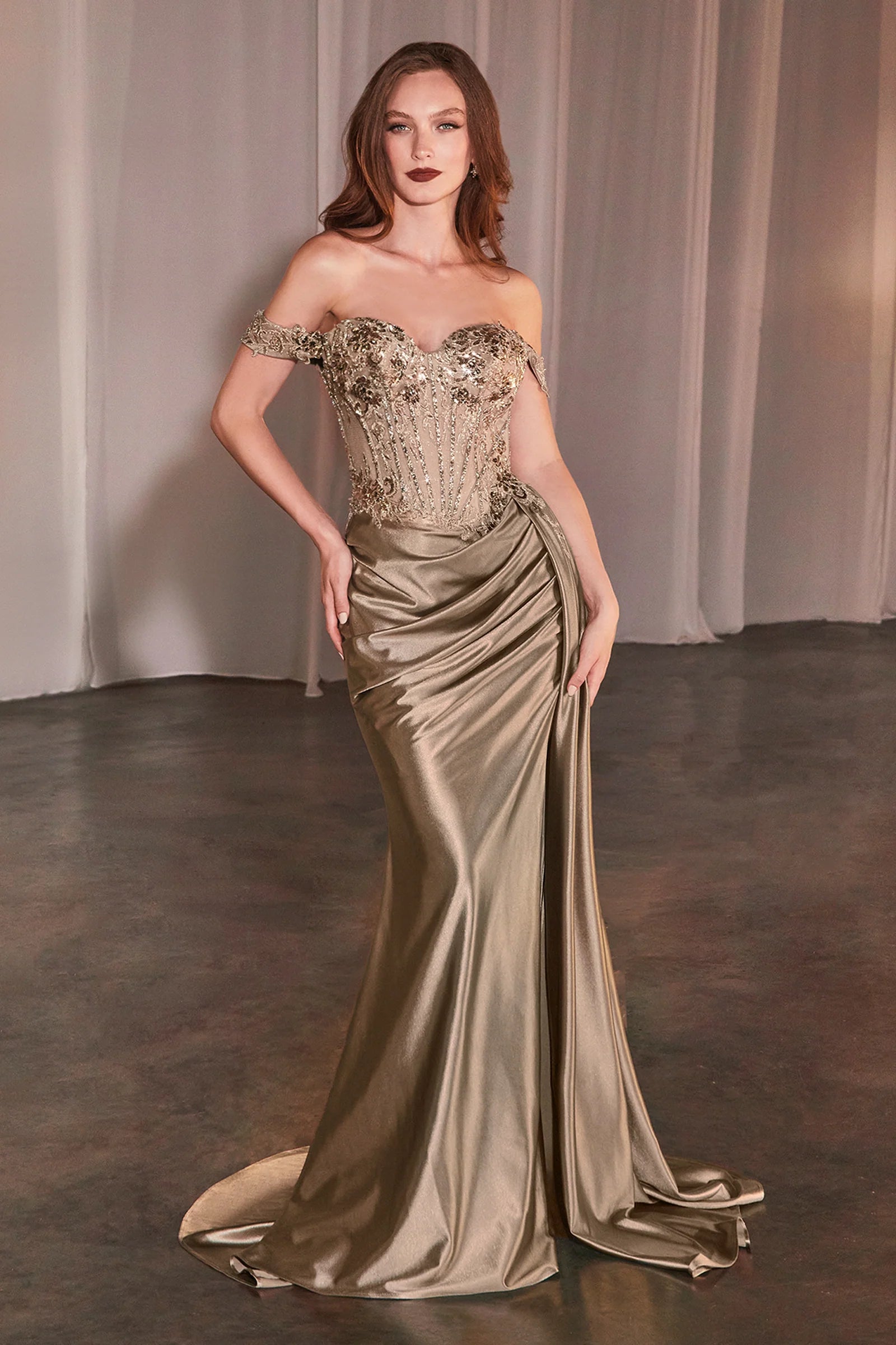 Hailee Gown Off The Shoulder Lace Satin Fitted Gown
