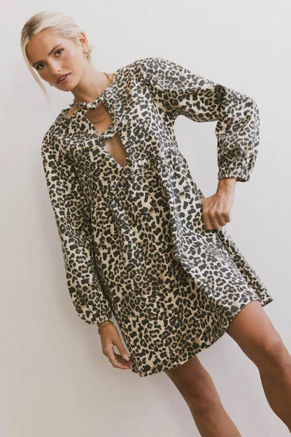 Tyler Peplum Mini Dress in Leopard FINAL SALE