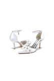 Womens Wedding Shoes Pointed Toe Ankle Strap Stiletto Heels with Rhinestone Flower