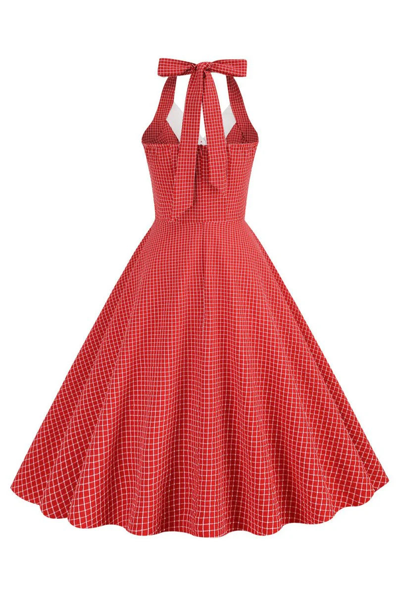 Retro Style Halter Neck Green 1950s Dress with Button