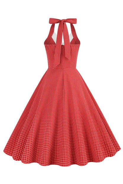 Retro Style Halter Neck Green 1950s Dress with Button