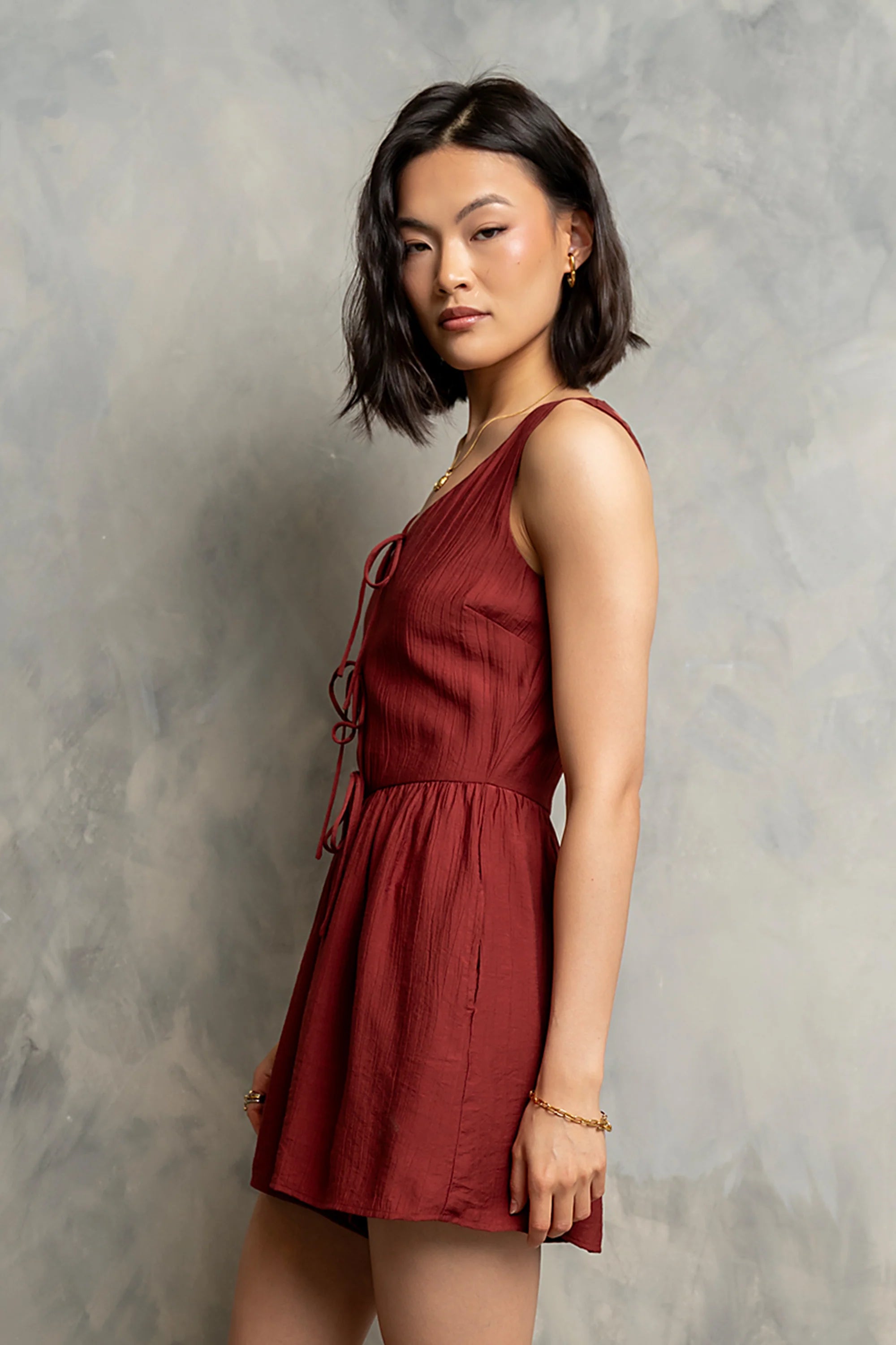Wren Sleeveless Romper in Brick