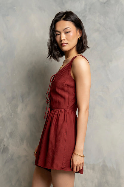 Wren Sleeveless Romper in Brick