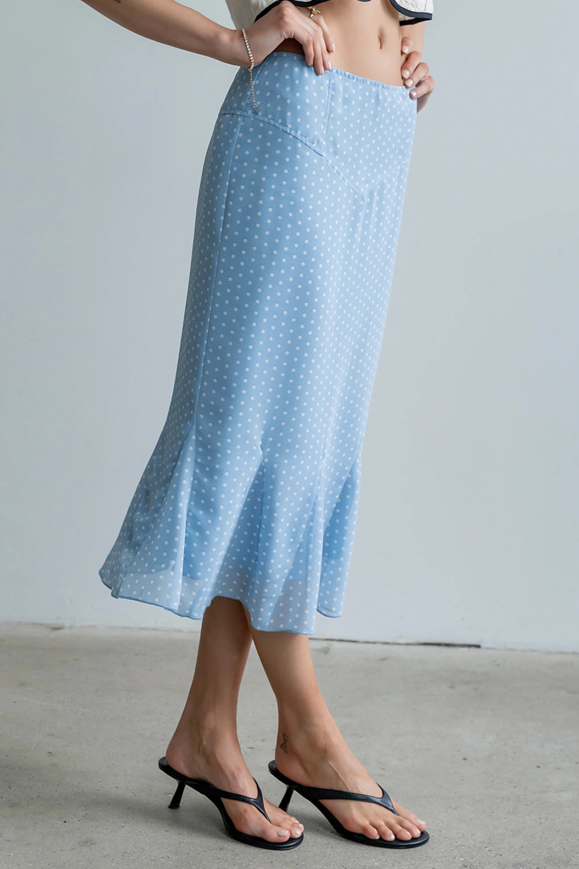 Gigi Polka Dot Midi Skirt in Blue