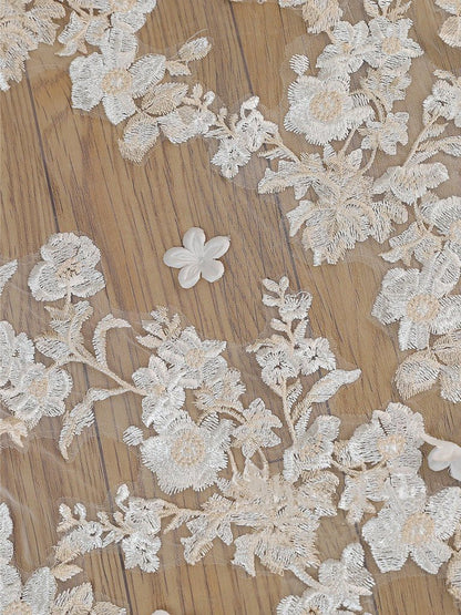 Ombre Champagne Floral Lace Ivory Cathedral Veil with Blusher Bridal Veil Wedding Veil