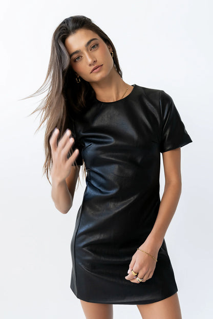 Moxie Vegan Leather Mini Dress in Black FINAL SALE