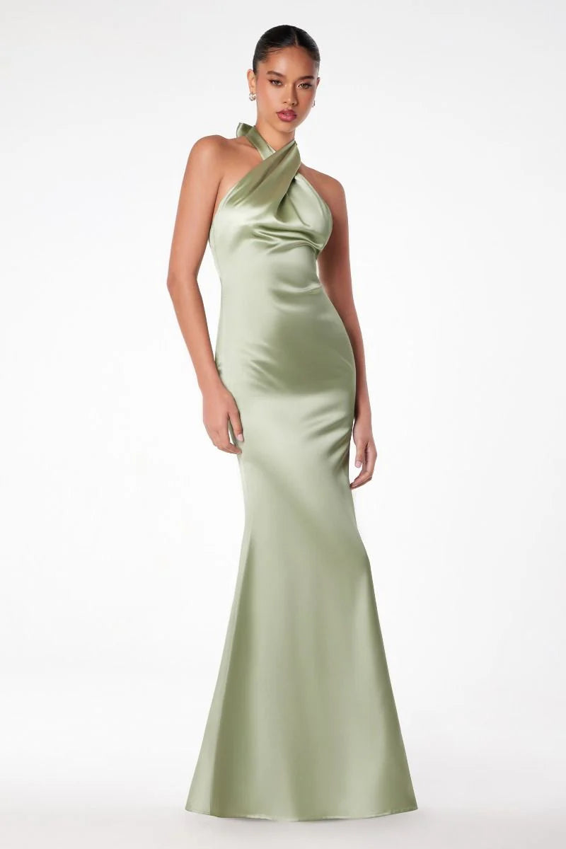 Piper Maxi Dress Fitted Satin Halter Dress