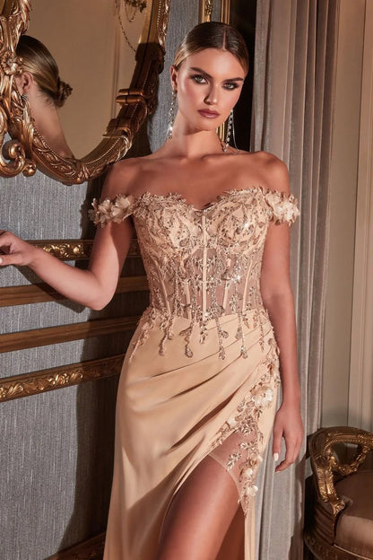 Rosaline Gown Floral Detail Off The Shoulder Dress