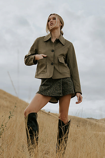 Aden Suede Jacket in Olive FINAL SALE
