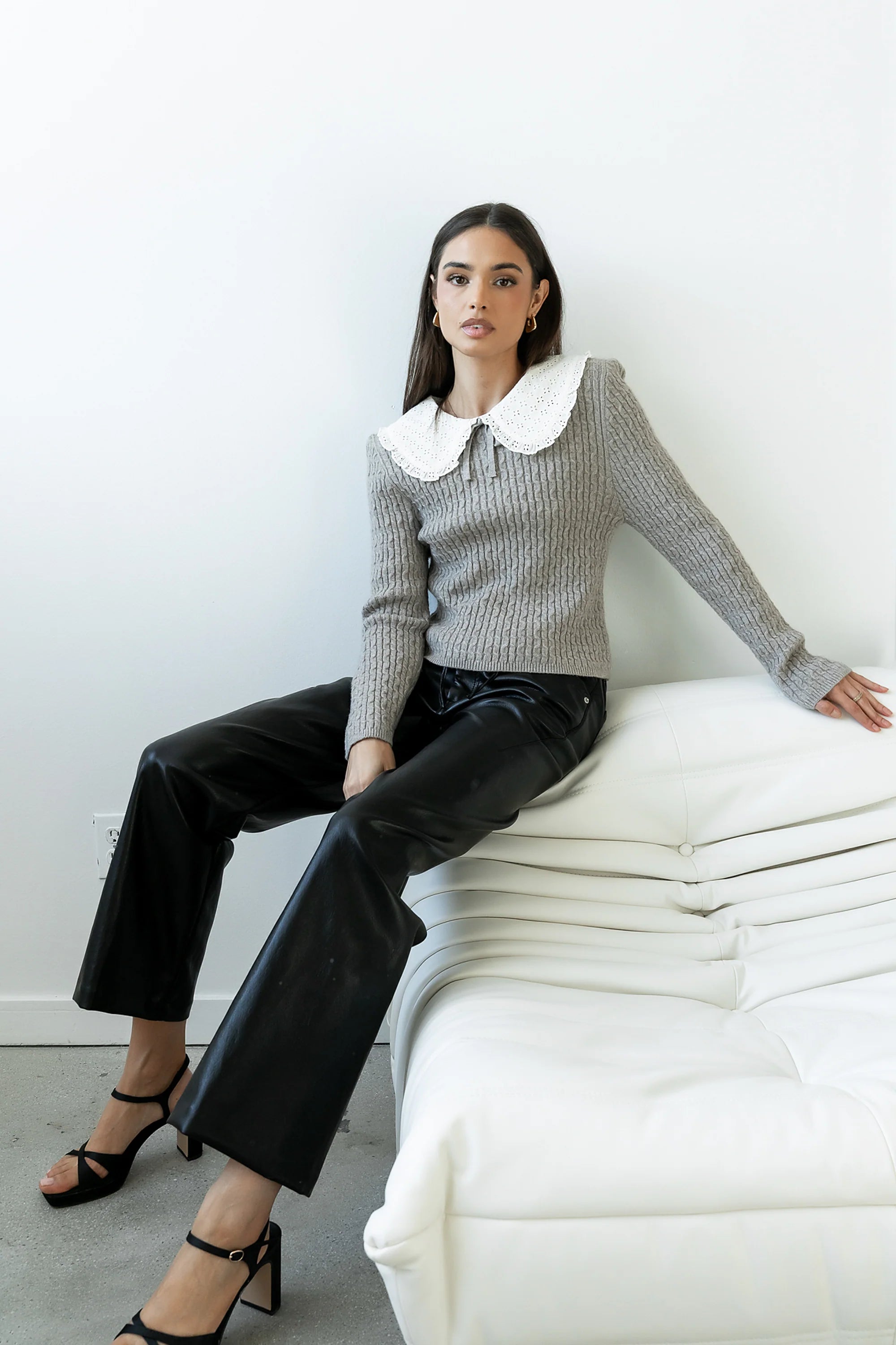 Bobbi Collared Sweater in Grey FINAL SALE