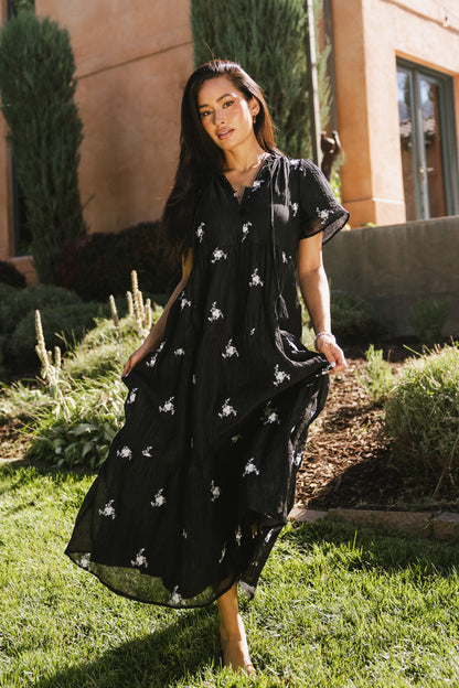 Flynn Embroidered Maxi Dress in Black FINAL SALE