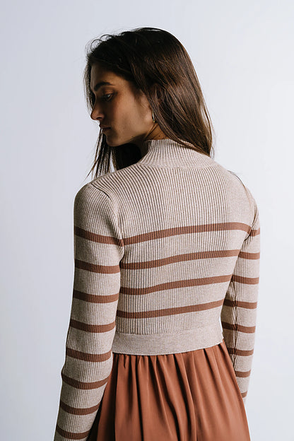 Zeda Midi Dress in Brown Stripe FINAL SALE