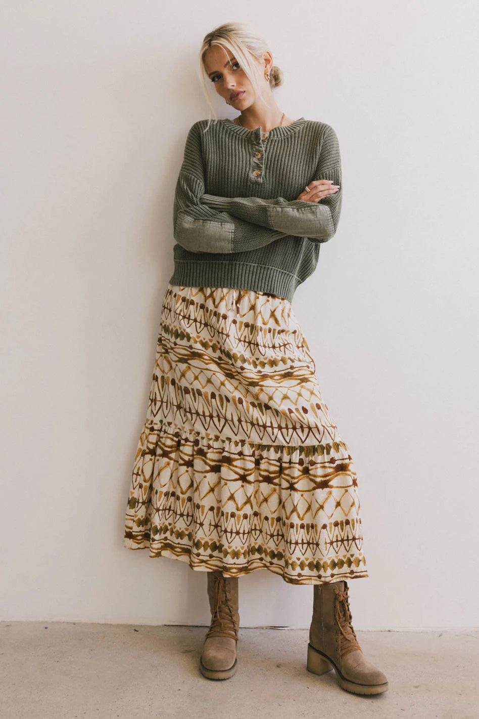 Inda Henley Sweater in Olive FINAL SALE